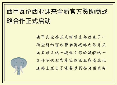 西甲瓦伦西亚迎来全新官方赞助商战略合作正式启动